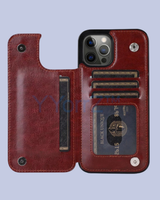 Open Dark Brown-Red Flip Wallet Card Holder iPhone Leather Case