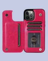 Open Magenta Flip Wallet Card Holder iPhone Leather Case