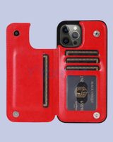 Open Red Flip Wallet Card Holder iPhone Leather Case