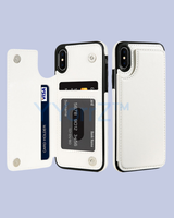 Open White Multi-card Slot Double Openings Leather Smart iPhone Case