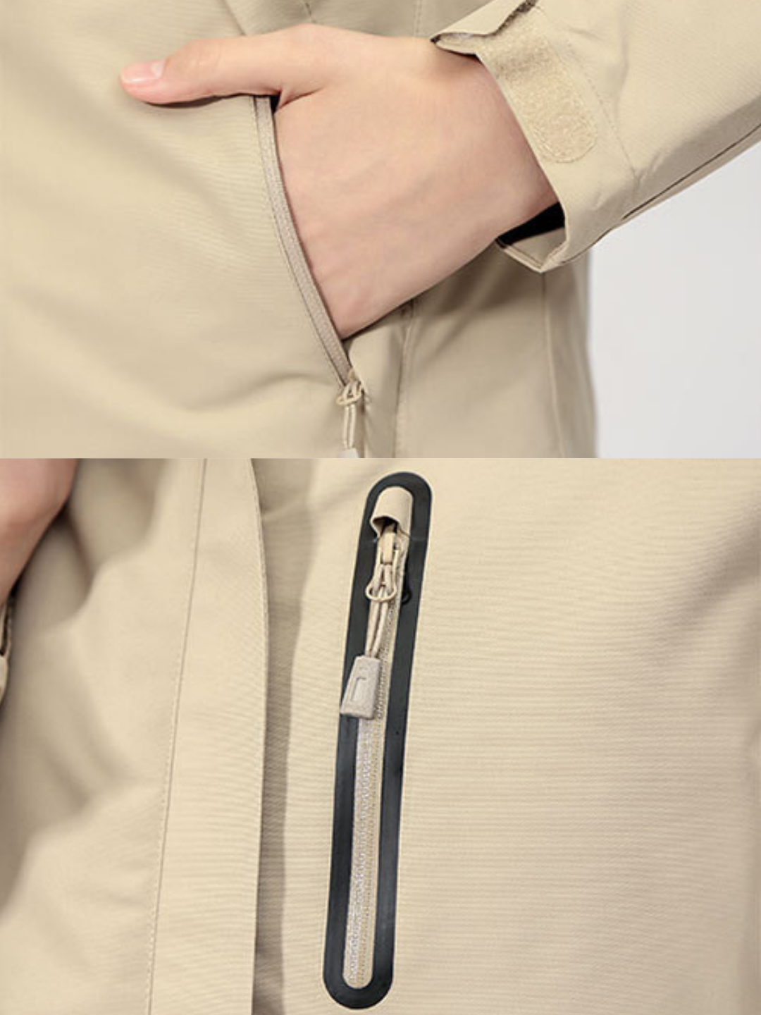 The pocket and zip view of the Unisex Windproof Electric Heated Hiking Jacket