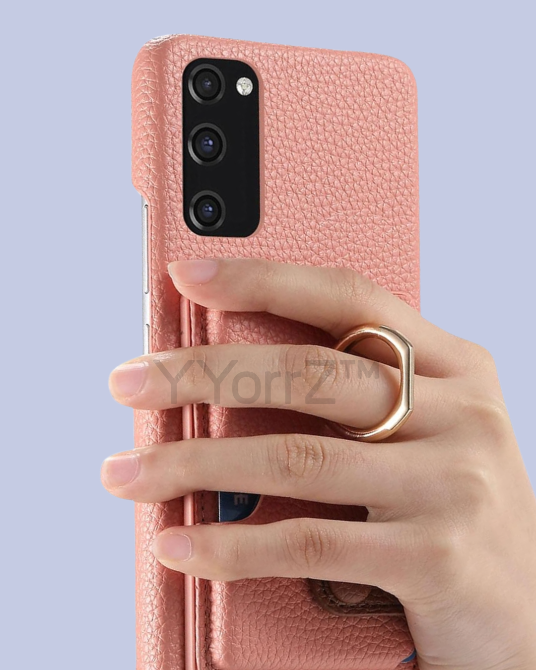 The Ring handle of the Dusty Pink Galaxy A52 Card Slot Leather Case