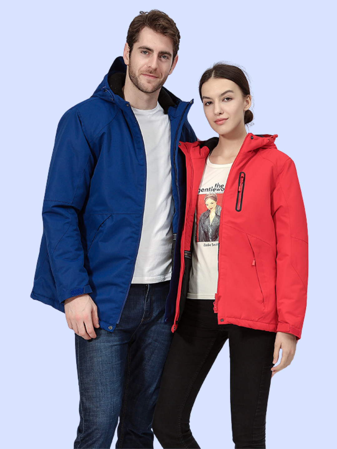 The royal blue and vibrant red Unisex Windproof Electric Heated Hiking Jacket