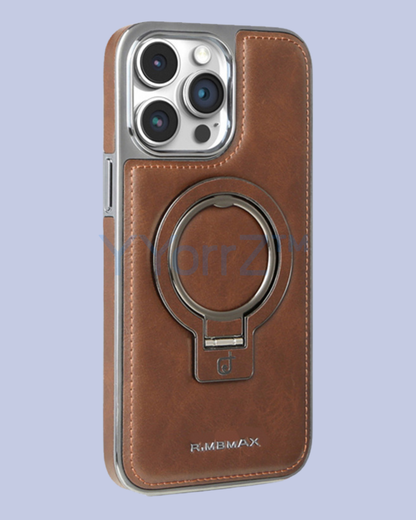 The Saddle Brown 360° Flip Ring Leather MagSafe Magnetic iPhone Case