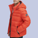 The side view of the Burnt Orange Winter Hooded Down Cotton Fill Puffer Jacket