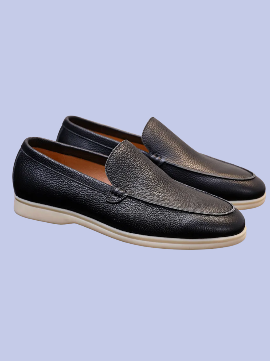The side view of the black Pebbled Leather Slip-On Loafers