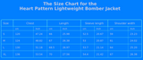 The Size Chart for the Heart Pattern Lightweight Bomber Jacket