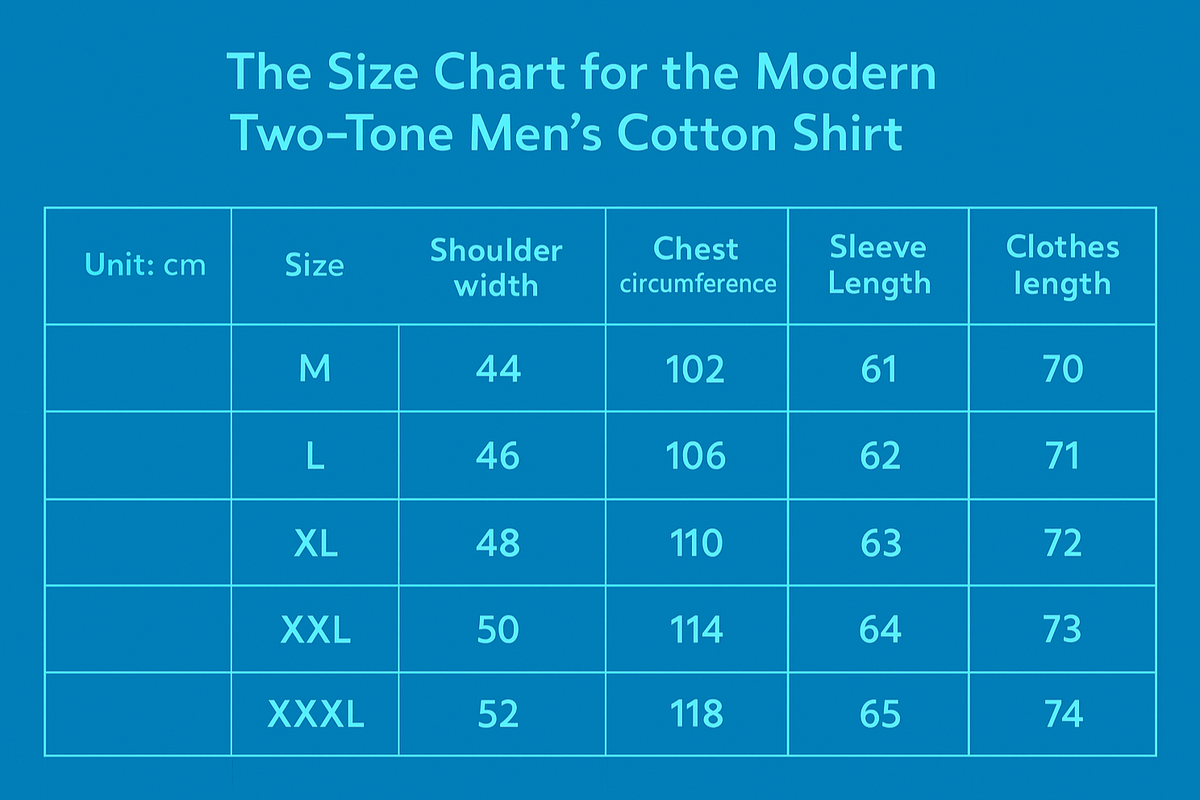 The Size Chart for the Modern Two-tone Men's Cotton Shirt