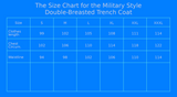 The size chart for the Military Style Double-Breasted Trench Coat