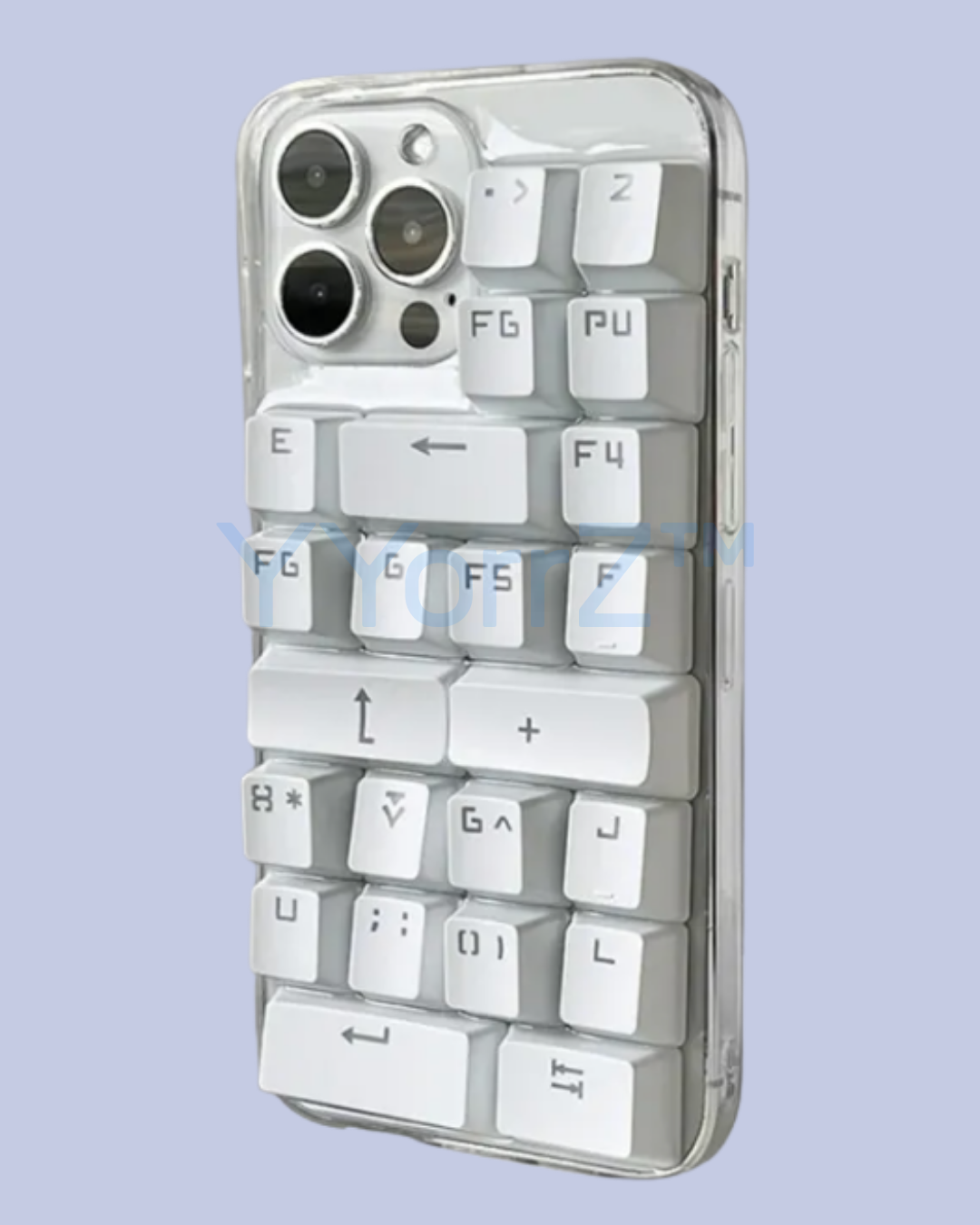 A slide view of the Clear Mechanical Keyboard Keycap iPhone Case