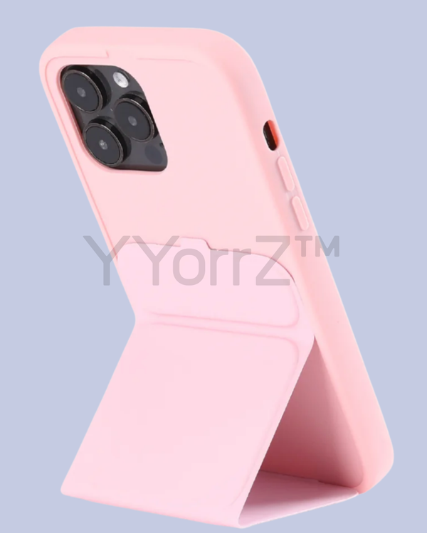 The stand display of the light pink Slim Tri-Fold Stand Silicone iPhone Case