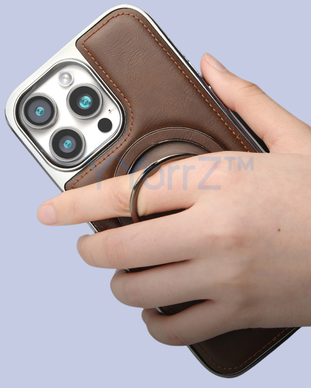 The Ring Stand Feature of the 360° Flip Ring Leather MagSafe Magnetic iPhone Case