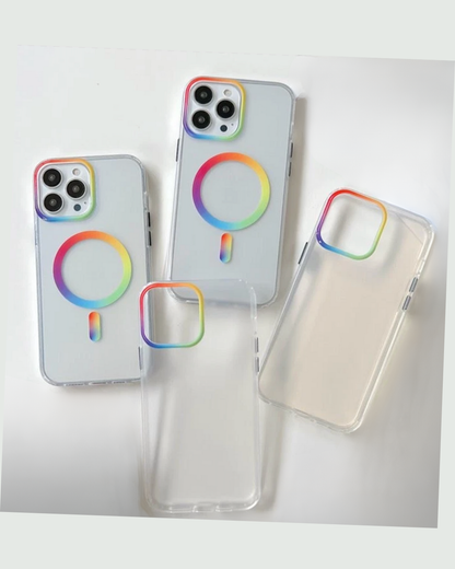The magnetic suction and Non-suction Rainbow Design Transparent iPhone Cover