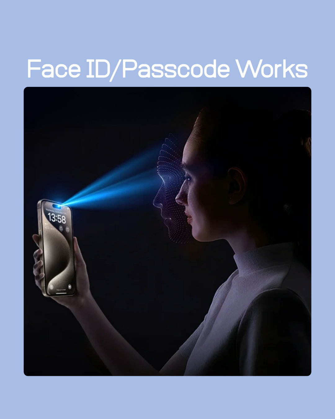 The SupGlass Full Privacy Tempered Glass Anti-Peeping Screen Protector doesn't black Face ID/Passcode.