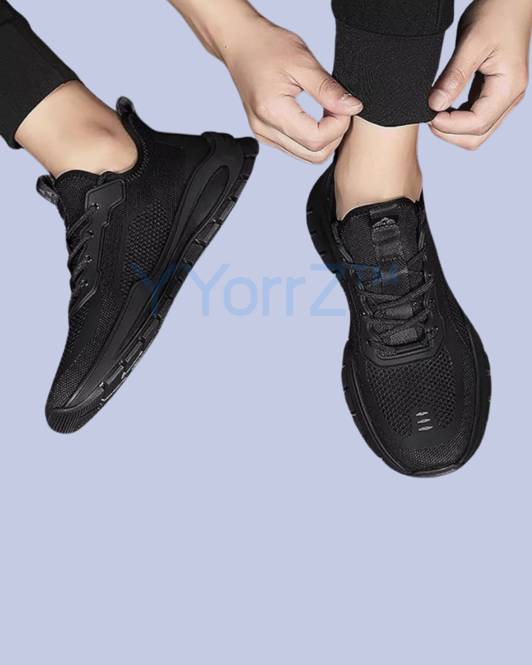 The black Lightweight Breathable Mesh Sneakers with EVA Insole and Rubber Sole in real life