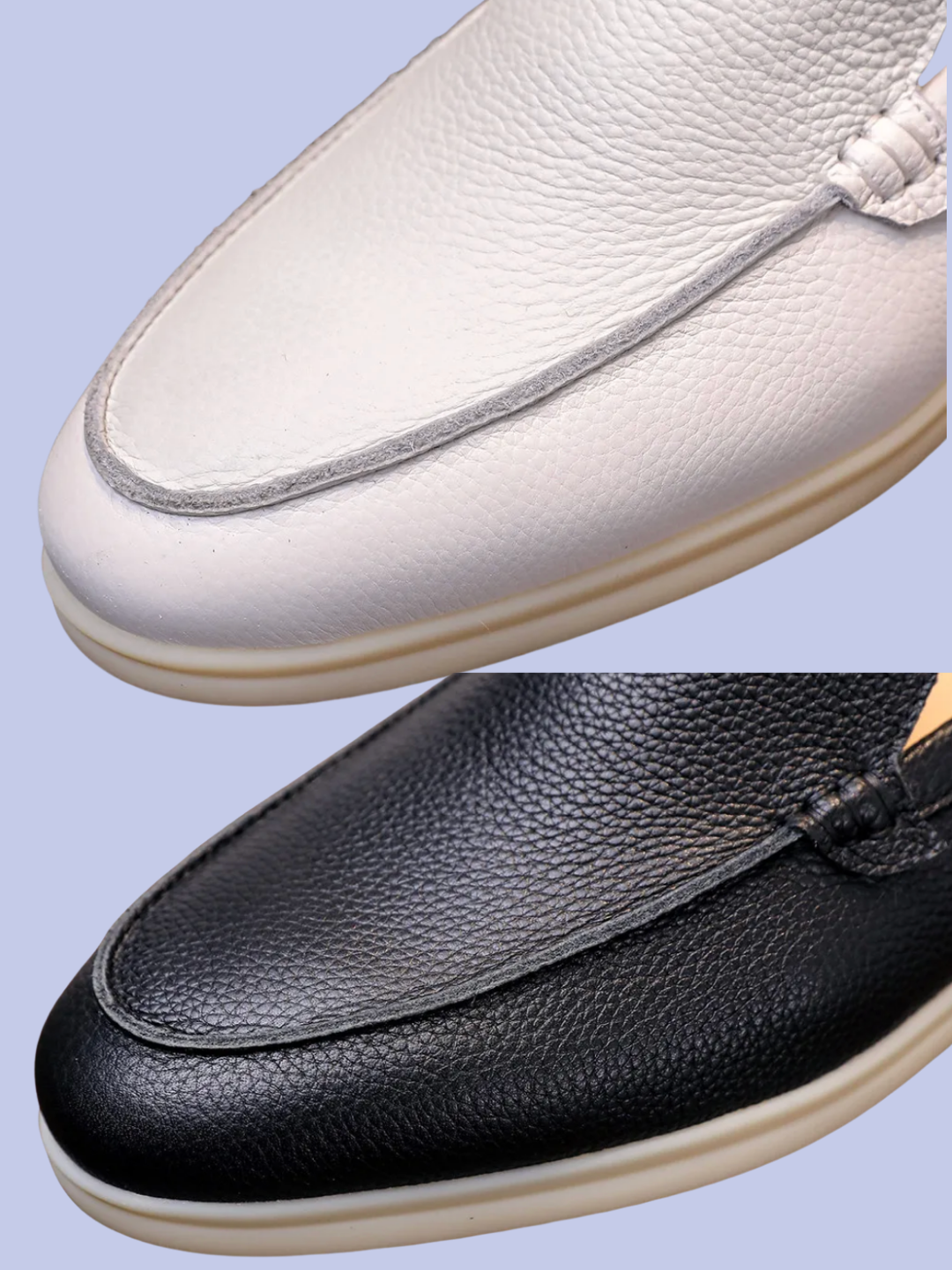 The front view of the black and white Pebbled Leather Slip-On Loafers