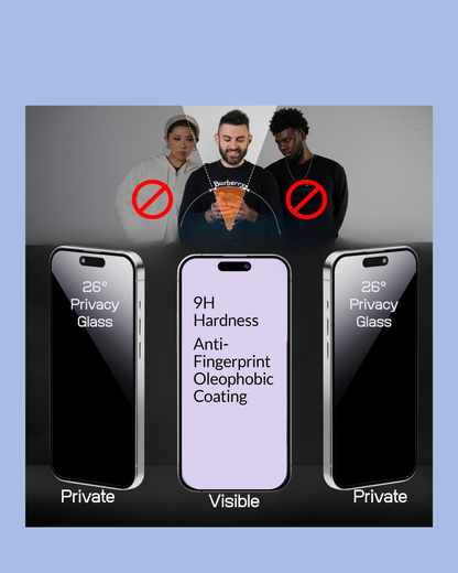 The illustration of the 26º privacy of the SupGlass Full Privacy Tempered Glass Anti-Peeping Screen Protector