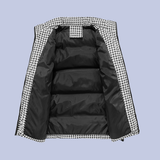The inside view of the Houndstooth Puffer Coat with Cotton Filler