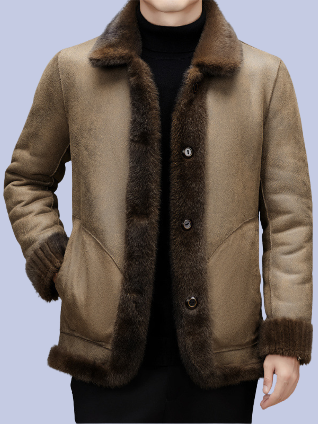 The reverse of the dark espresso brown Reversible Faux Fur Polyurethane Leather Jacket