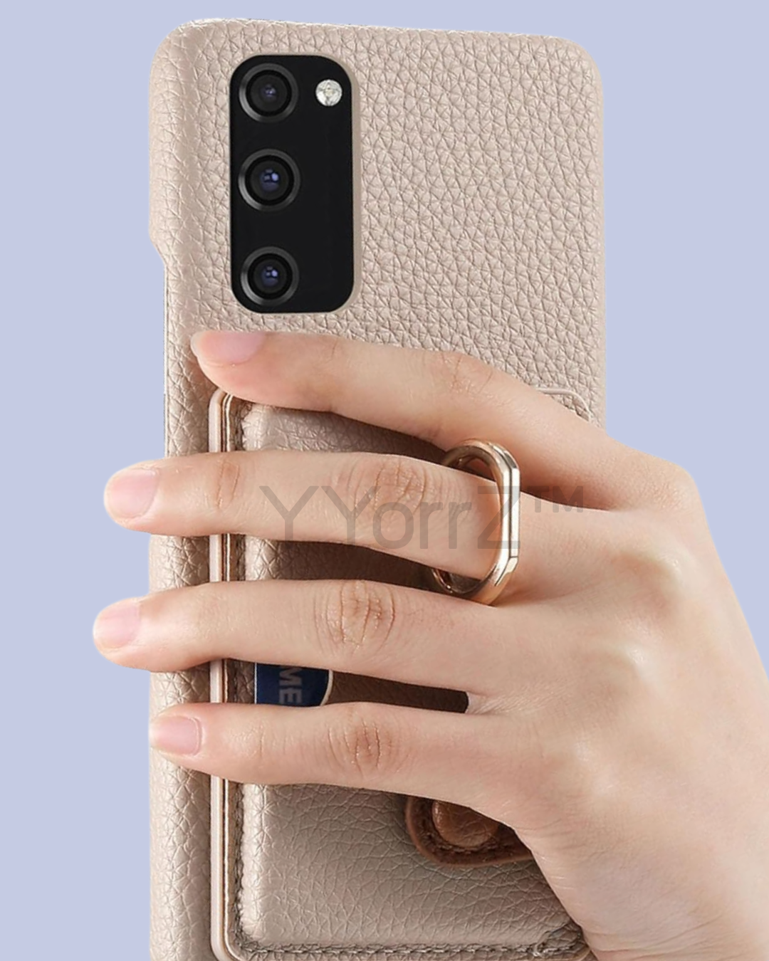 The ring handle of the champagne beige Galaxy A52 Card Slot Leather Case