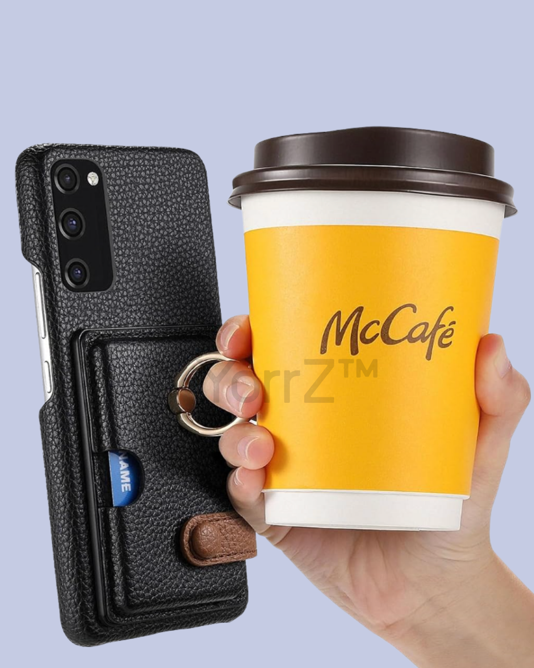 Use case of the ring handle of the black Galaxy A52 Card Slot Leather Case