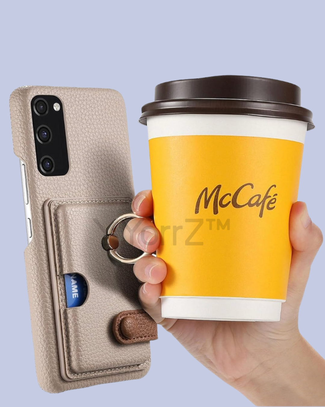 Use case of the ring handle of the champagne beige Galaxy A52 Card Slot Leather Case