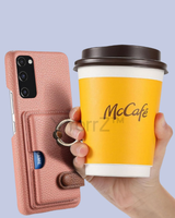 Use case of the ring handle of the dusty pink Galaxy A52 Card Slot Leather Case