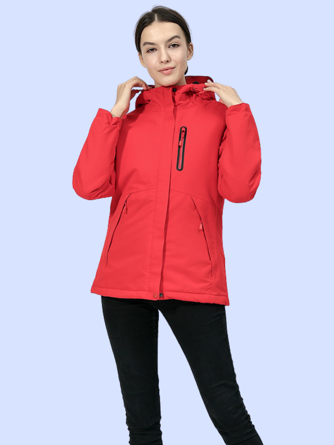 The vibrant red Unisex Windproof Electric Heated Hiking Jacket